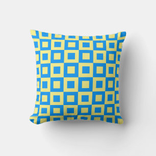 Blue & Light Yellow Squares In Squares Cushion