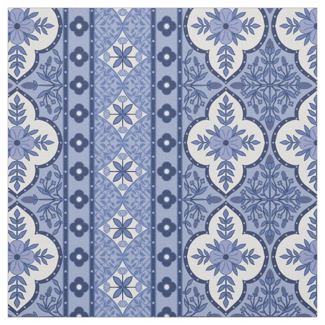 Blue-lightblue bohemian-design cotton-twill  fabric (Swatch)