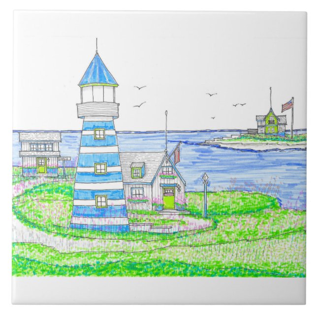 Blue Lighthouse Ceramic Tile (Front)