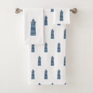 Blue Lighthouse Nautical Bath Towel Set