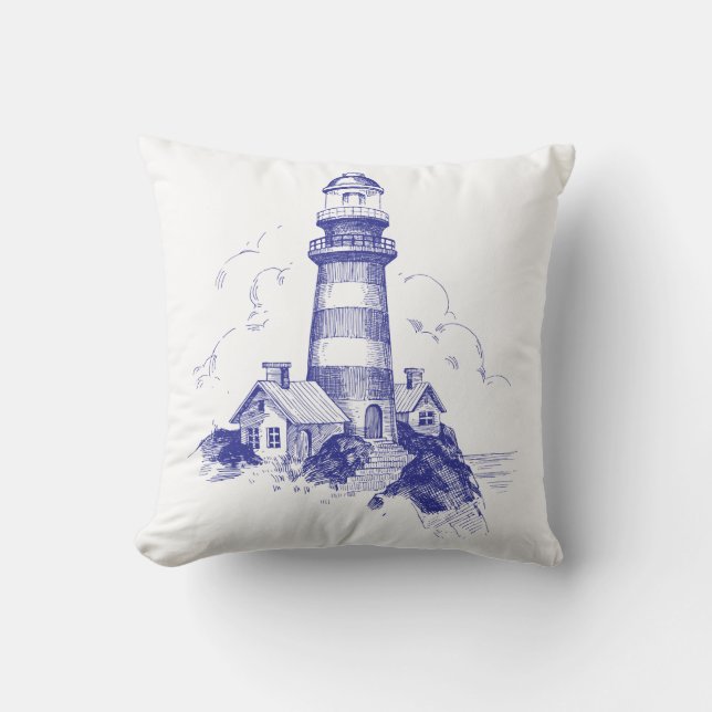 Blue Lighthouse Pillow (Front)