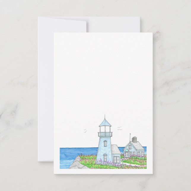 Blue Lighthouse Save the Date Card (Front)