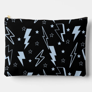 Blue Lightning Black Background Y2K Pattern Accessory Pouch