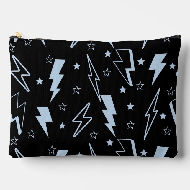 Blue Lightning Black Background Y2K Pattern Accessory Pouch (Front)