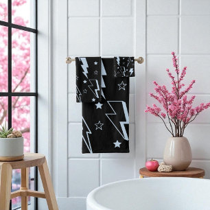 Blue Lightning Black Background Y2K Pattern Bath Towel Set
