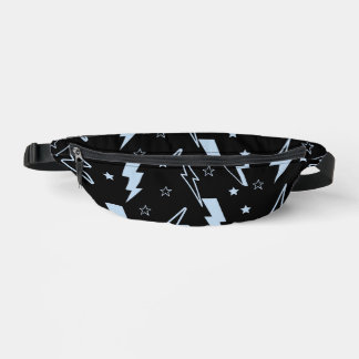Blue Lightning Black Background Y2K Pattern Bum Bags