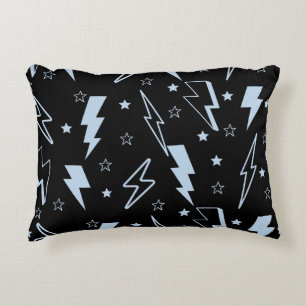Blue Lightning Black Background Y2K Pattern Decorative Cushion