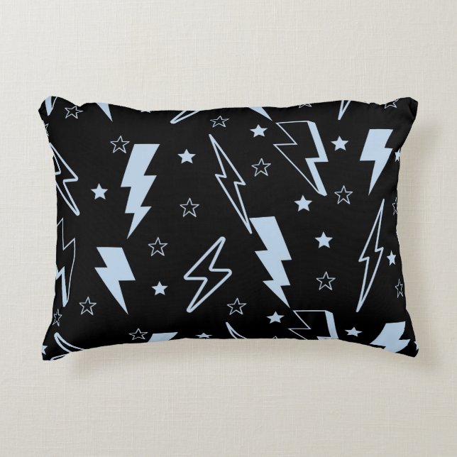 Blue Lightning Black Background Y2K Pattern Decorative Cushion (Front)