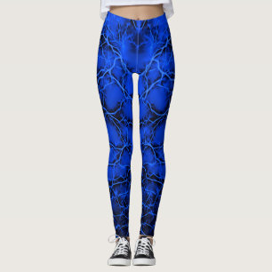Blue lightning, bolts pattern thunders on dark sky leggings