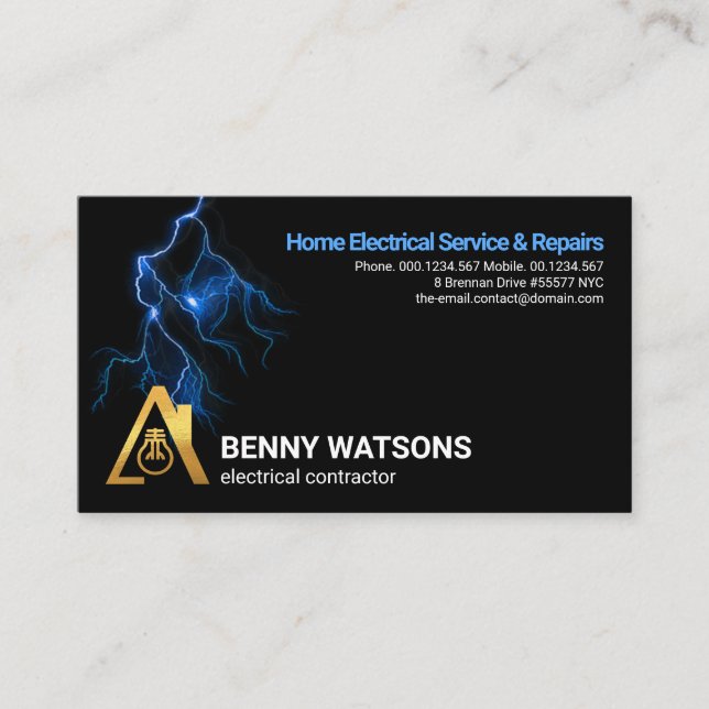 Blue Lightning Electric Storm Electrical Service Business Card (Front)
