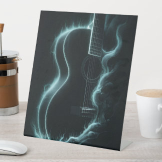 Blue Lightning Guitar Canvas Print – Modern Music Pedestal Sign