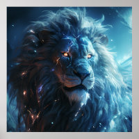 Blue Lightning Lion Face Art