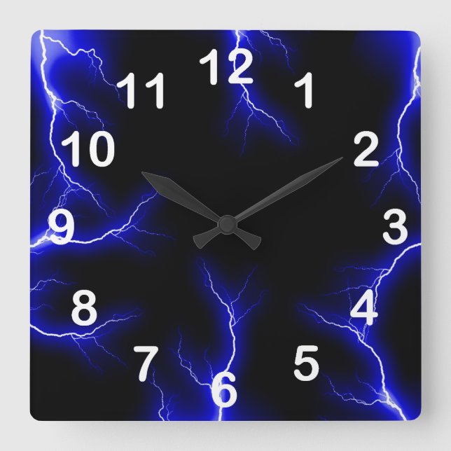 Blue Lightning  Numbered Wall Clock (Front)