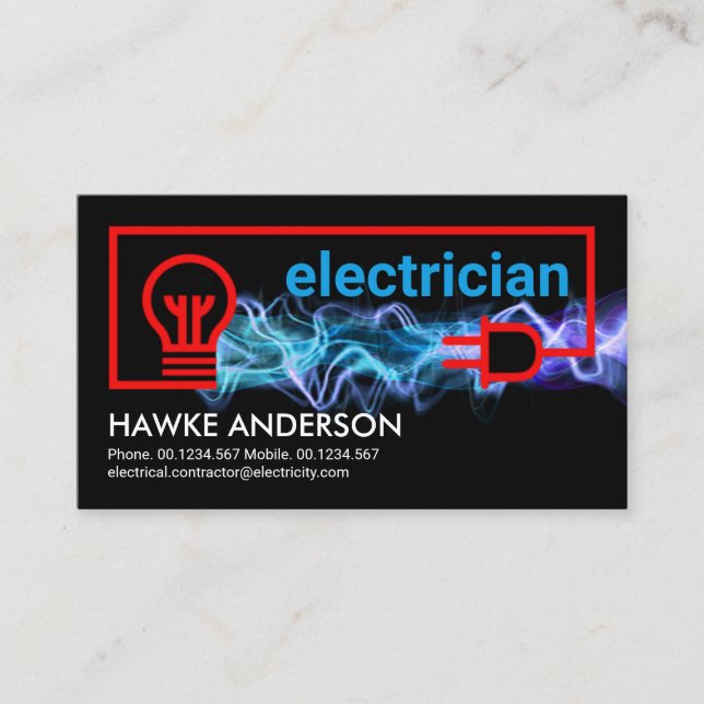 Blue Lightning Powers Electrical Wiring Business Card (Front)