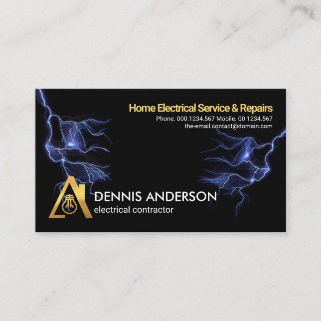 Blue Lightning Strikes Electrician Service Business Card (Front)