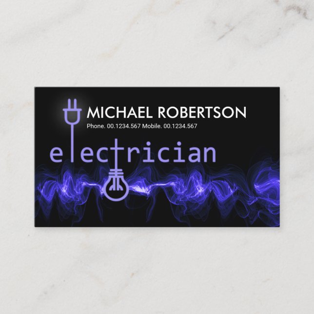 Blue Lightning Zapping Electrician Signage Business Card (Front)