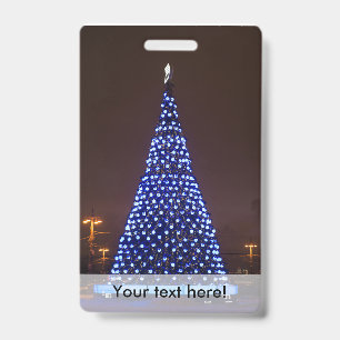 Blue lights Christmas tree ID Badge