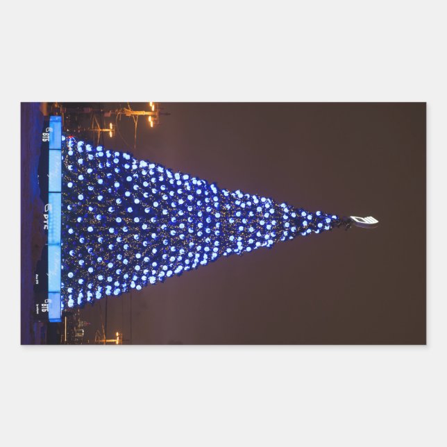 Blue lights Christmas tree Rectangular Sticker (Front)