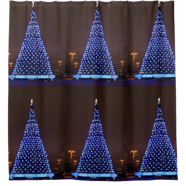 Blue lights Christmas tree Shower Curtain (Front)
