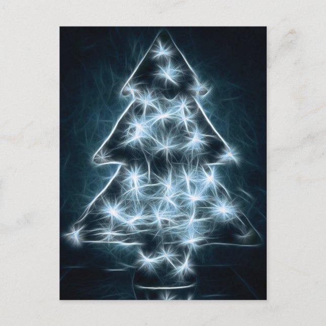 Blue Lights Illuminate a Christmas Tree Holiday Postcard (Front)