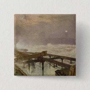 Blue Lights, Teignemouth Pier - Lighting the Lamps 15 Cm Square Badge