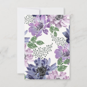 Blue, lilac flowers on a white background. thank you card
