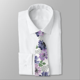 Blue, lilac flowers on a white background. tie
