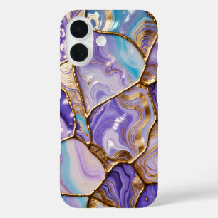 Blue Lilac Marble Phone Case Gold Luxury