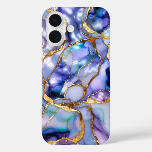 Blue Lilac Marble Phone Case Gold Luxury