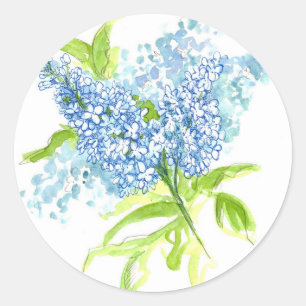 Blue Lilac Spring Bouquet Watercolor Flowers Classic Round Sticker