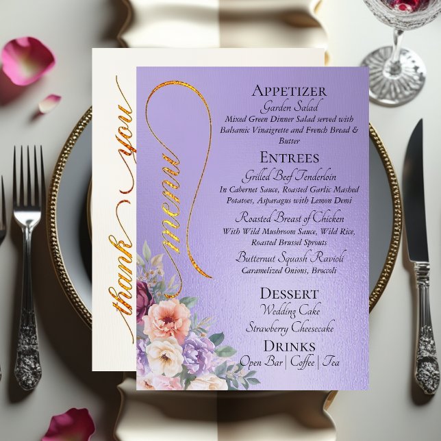 Blue Lilac - Wildflowers, Monogram & Thank You  Menu (Creator Uploaded)