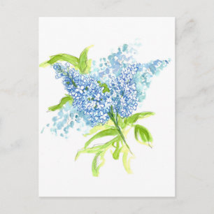 Blue Lilacs Spring Bouquet Watercolor Flowers Postcard