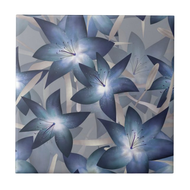 Blue lilies ceramic tile (Front)