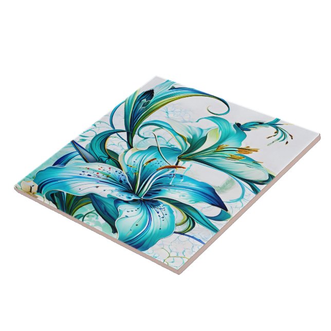 Blue Lilies in Artistic Floral Arrangement Ceramic Tile (Side)