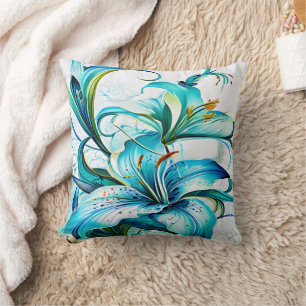Blue Lilies in Artistic Floral Arrangement Cushion