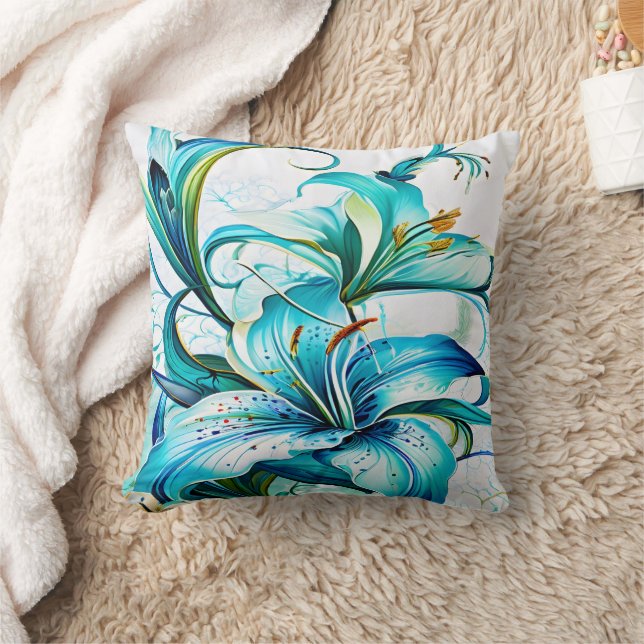 Blue Lilies in Artistic Floral Arrangement Cushion (Blanket)