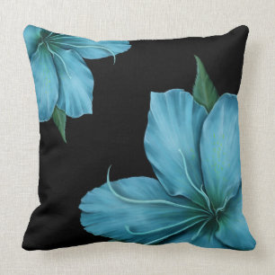 Blue Lilies on Black Cushion
