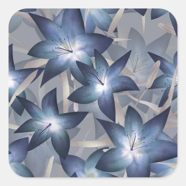 Blue lilies square sticker (Front)