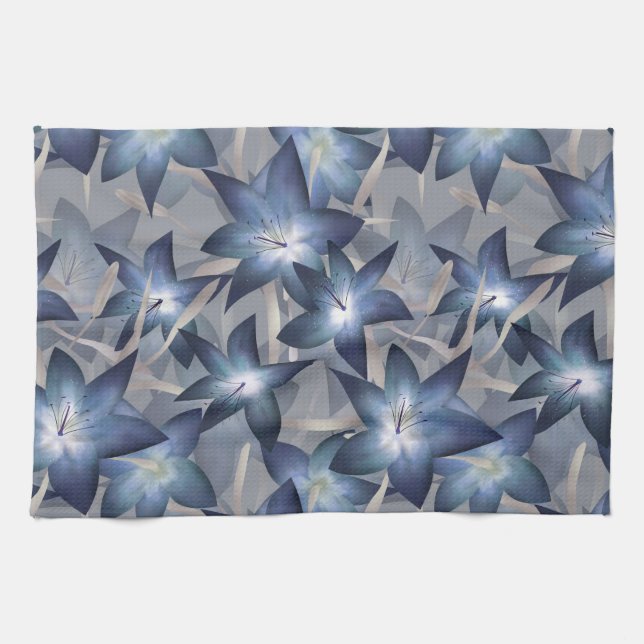 Blue lilies tea towel (Horizontal)