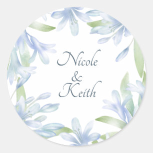 Blue Lilies Watercolor Wedding Classic Round Sticker