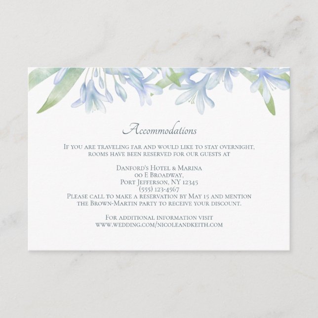 Blue Lilies Watercolor Wedding Enclosure Card (Front)