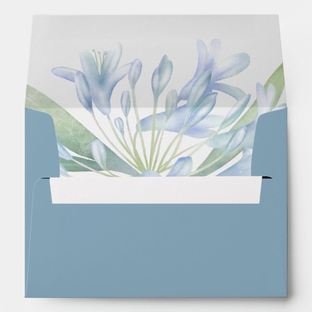Blue Lilies Watercolor Wedding Envelope (Back (Bottom))