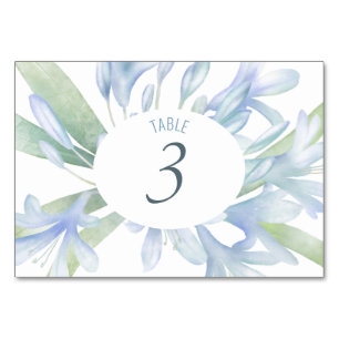 Blue Lilies Watercolor Wedding Table Number