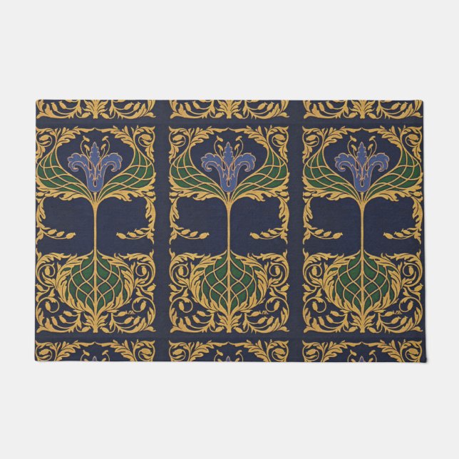 Blue Lily Art Nouveau Doormat (Front)