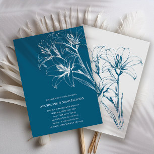 Blue Lily Outline Blue Wedding Invitation