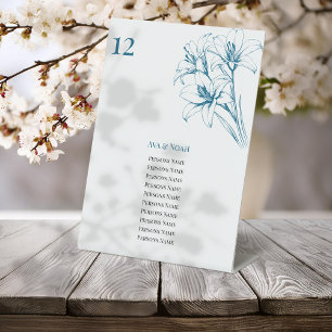 Blue Lily Outline Wedding Table Numbers Pedestal Sign