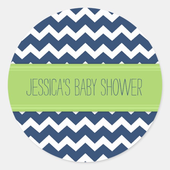 Blue Lime Chevron Baby Shower Favour Stickers (Front)