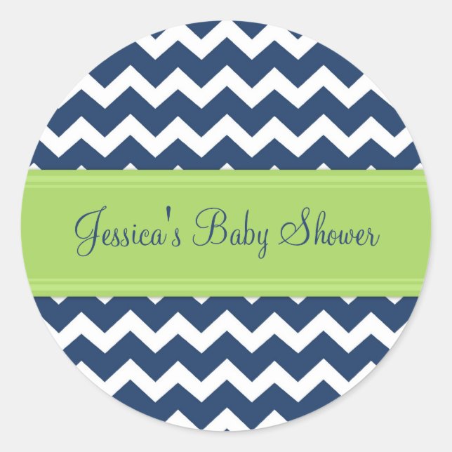 Blue Lime Chevron Baby Shower Favour Stickers (Front)