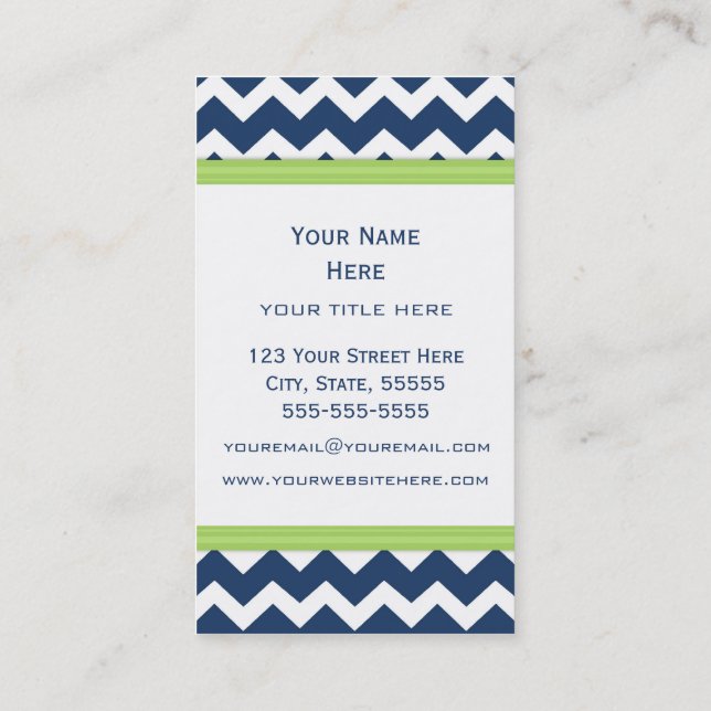 Blue Lime Chevron Retro Business Cards (Back)