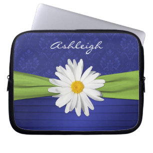 Blue Lime Daisy Damask Pleats Laptop Sleeve